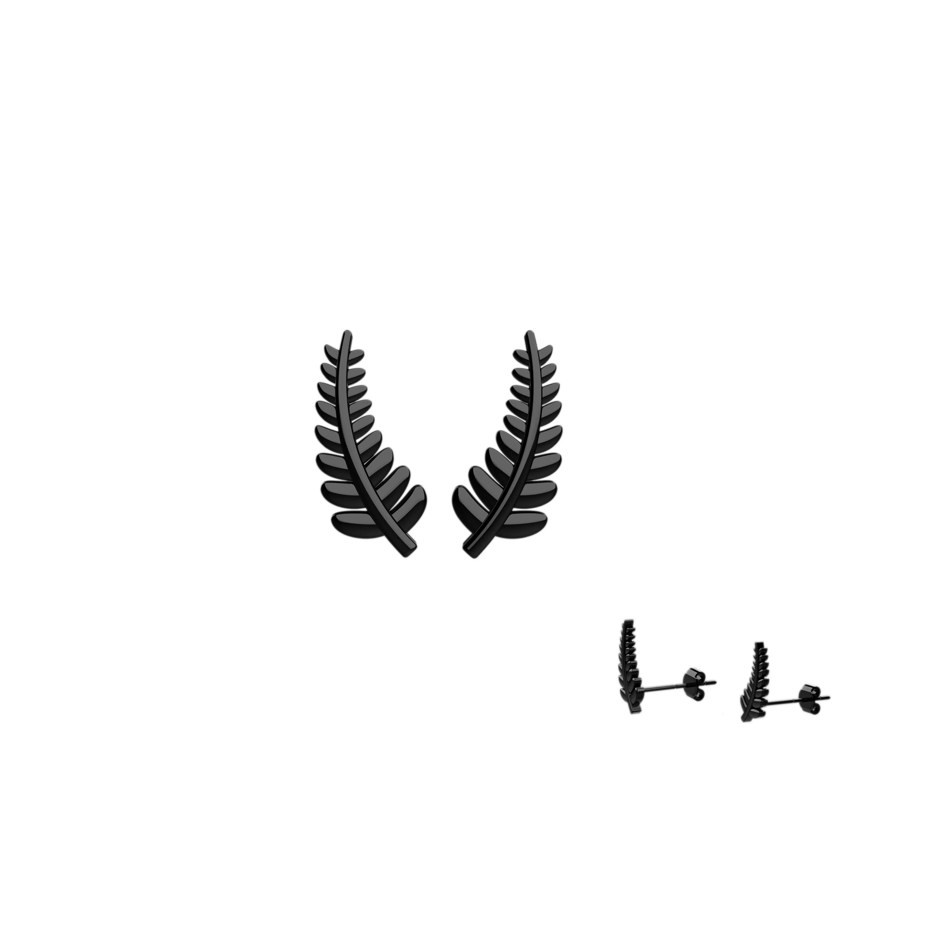 Fern Leaf Ear Climber Stud Earrings