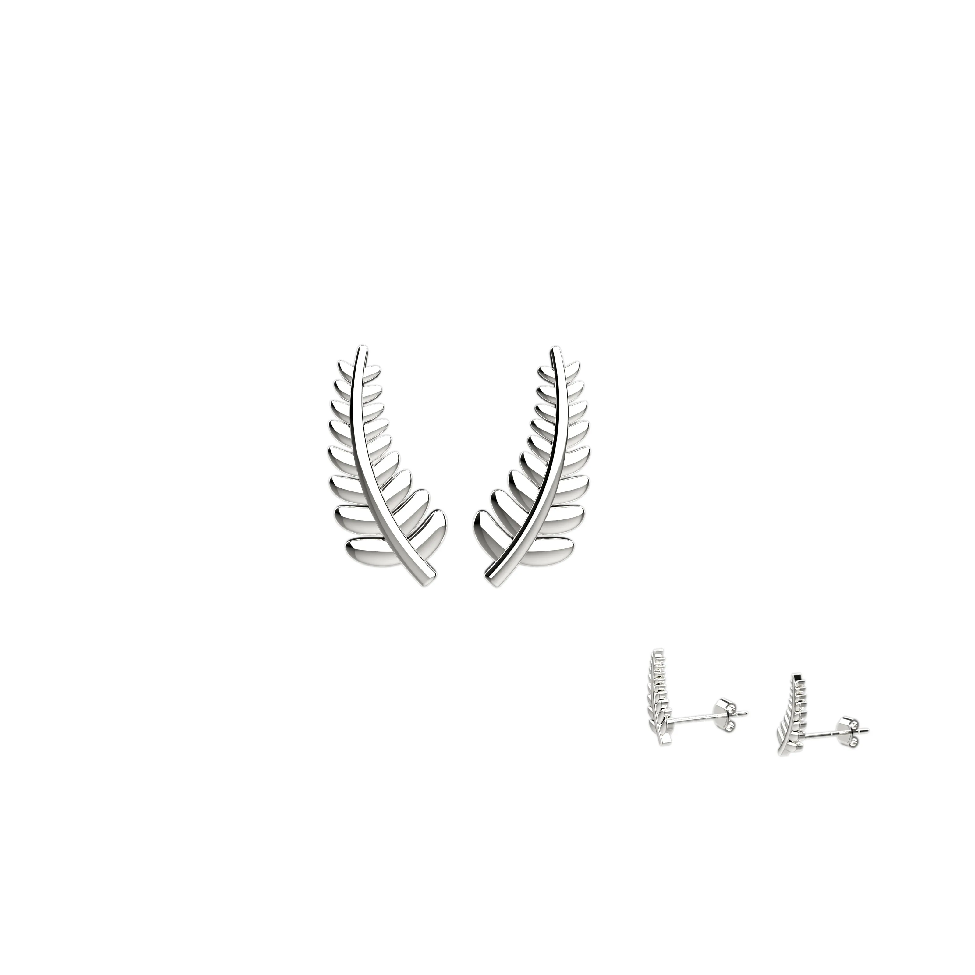 Fern Leaf Ear Climber Stud Earrings