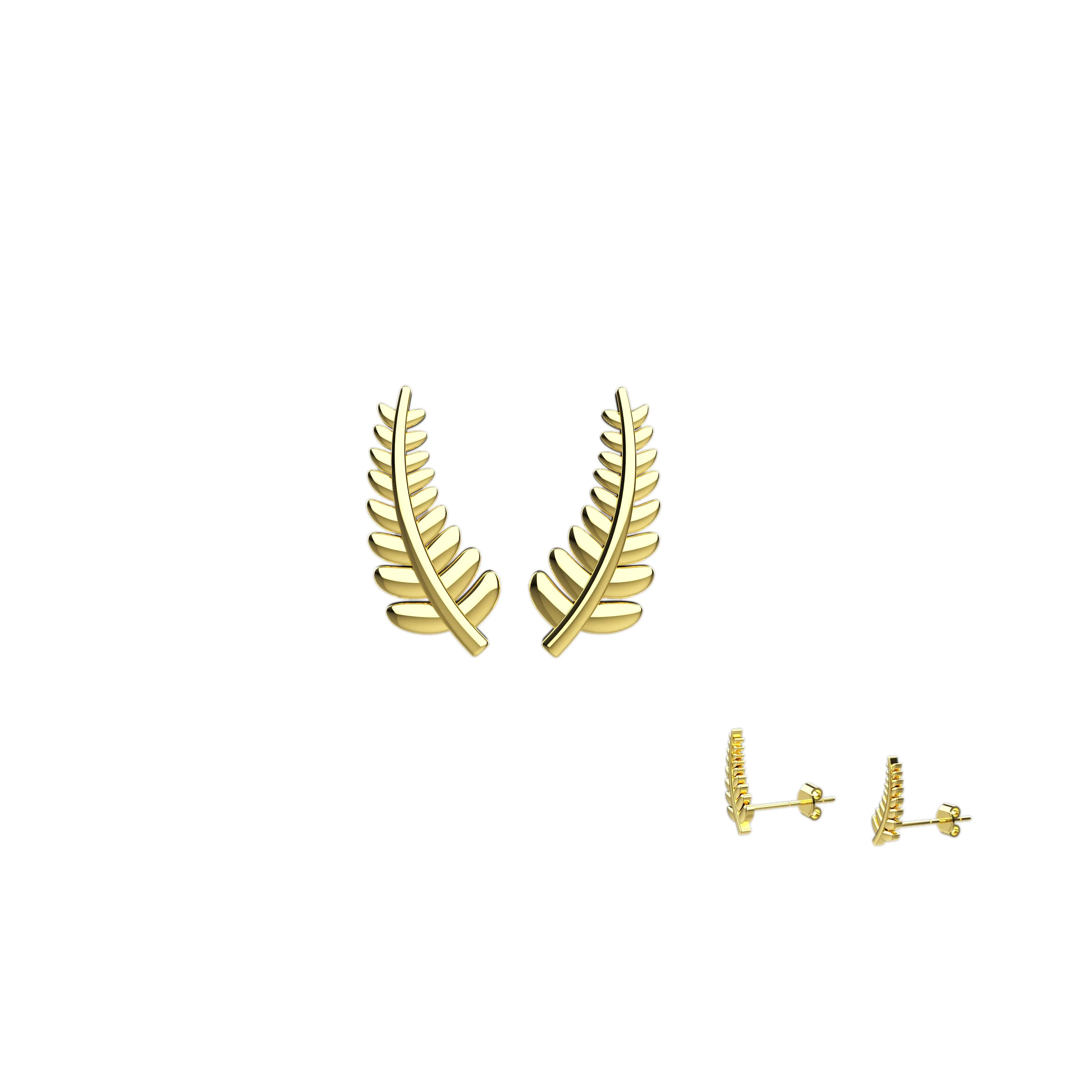 Fern Leaf Ear Climber Stud Earrings