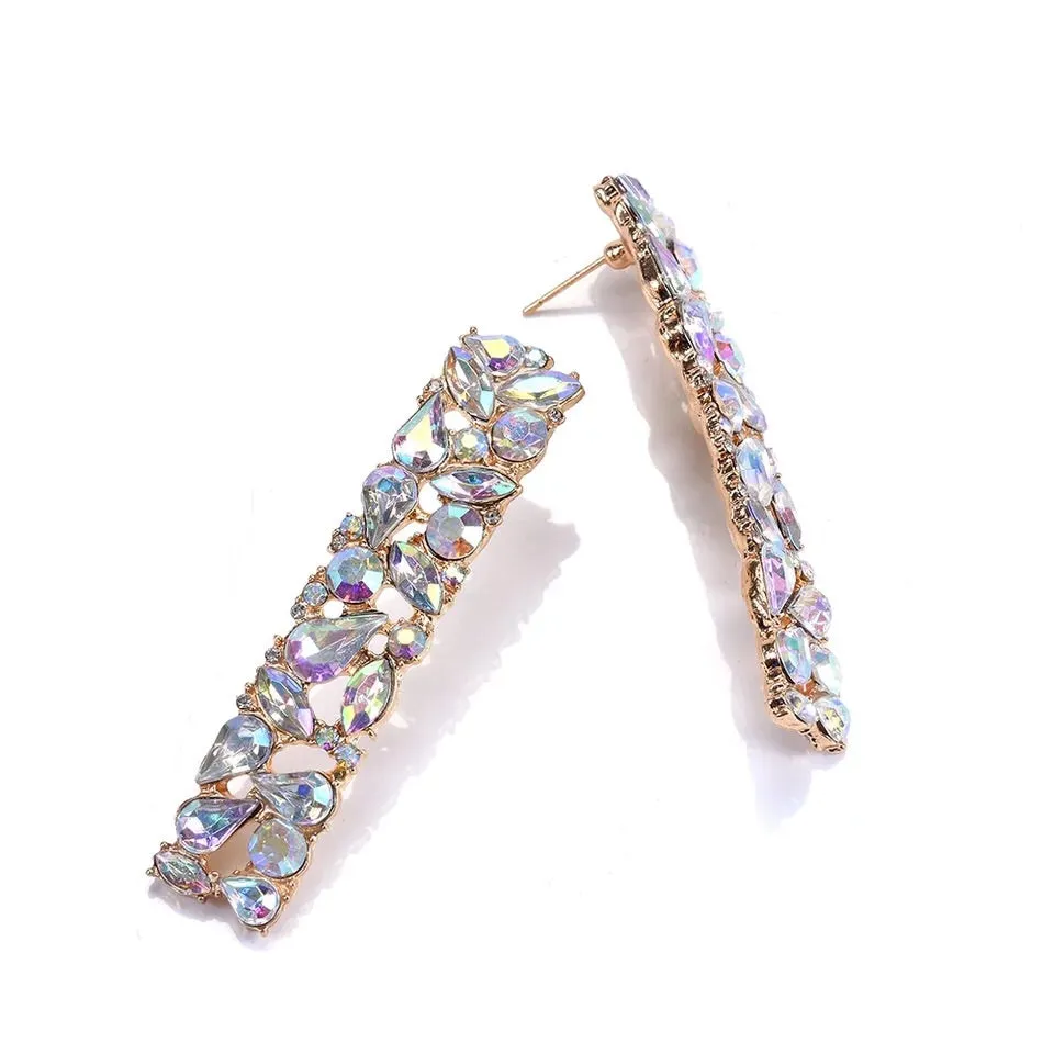 FIJI CRYSTAL LONG DROP RECTANGULAR EARRINGS