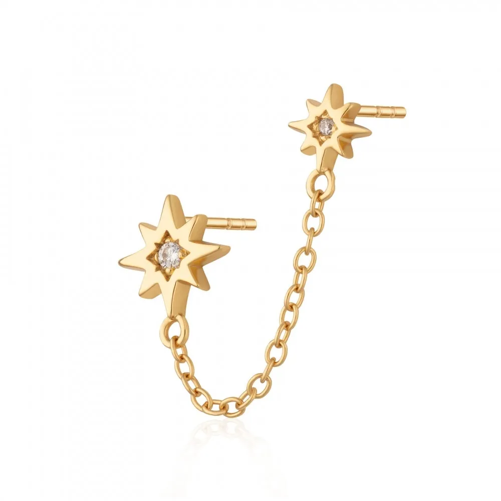 Interstellar Chained Star Stud Earring - Gold - SPG-352