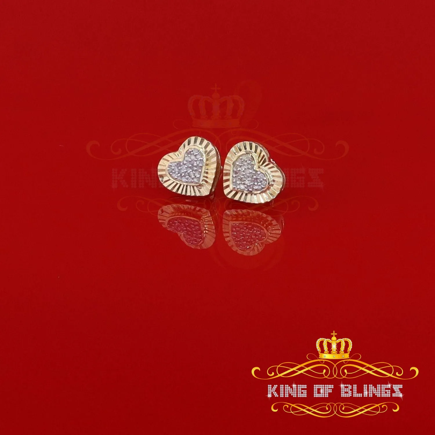 King of Blings-Aretes Para Hombre Heart 925 Yellow Silver 0.15ct Diamond Women's Stud Earring