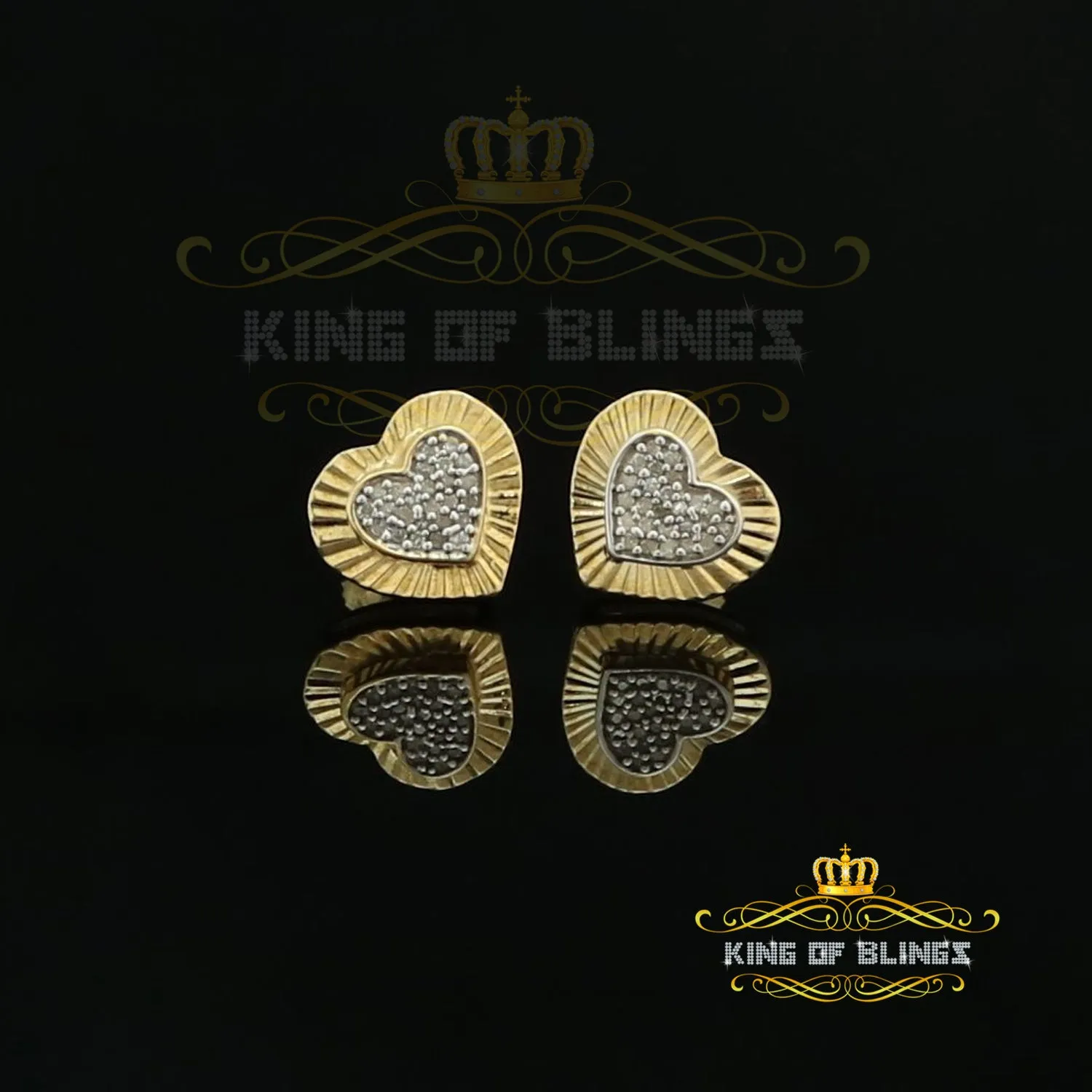 King of Blings-Aretes Para Hombre Heart 925 Yellow Silver 0.15ct Diamond Women's Stud Earring