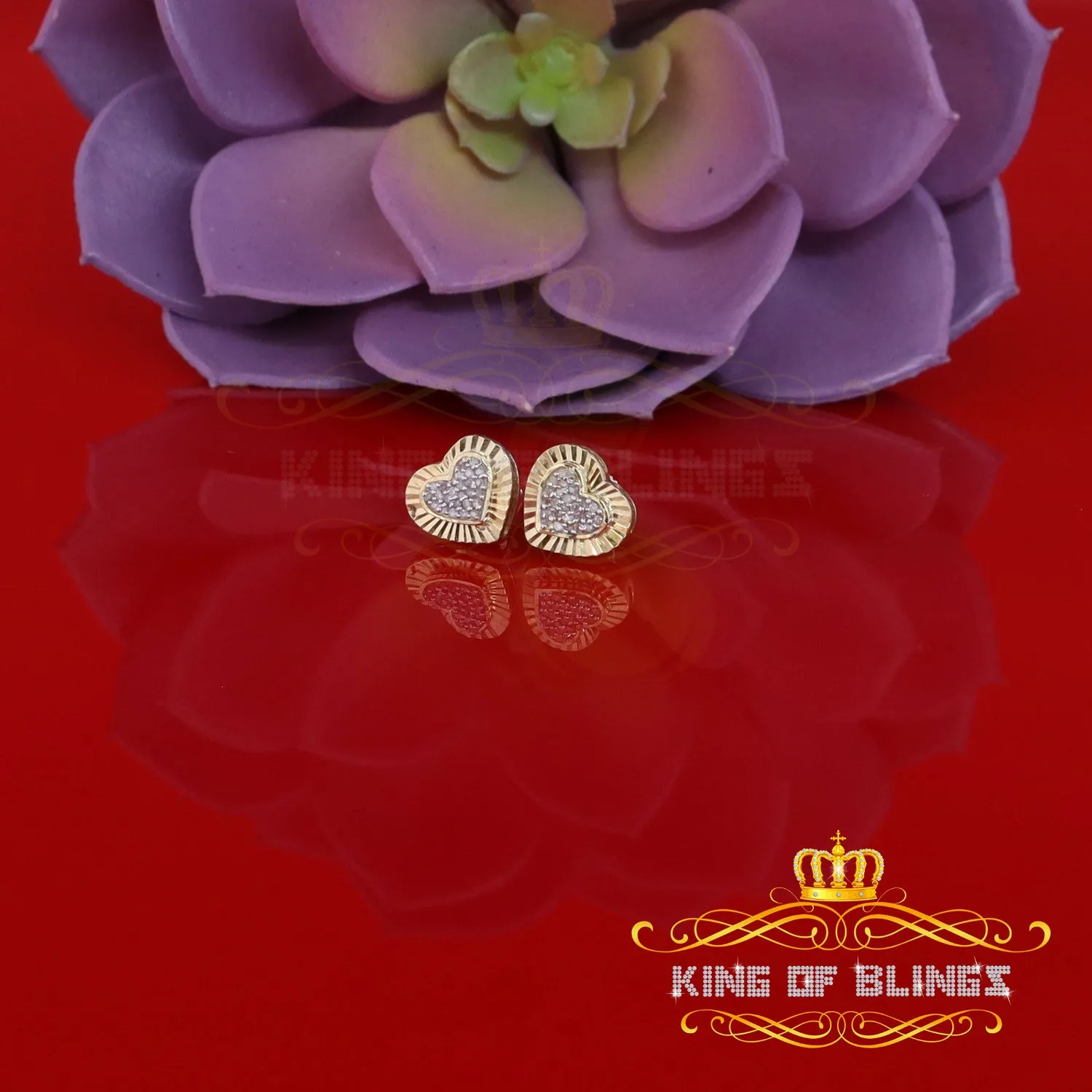 King of Blings-Aretes Para Hombre Heart 925 Yellow Silver 0.15ct Diamond Women's Stud Earring