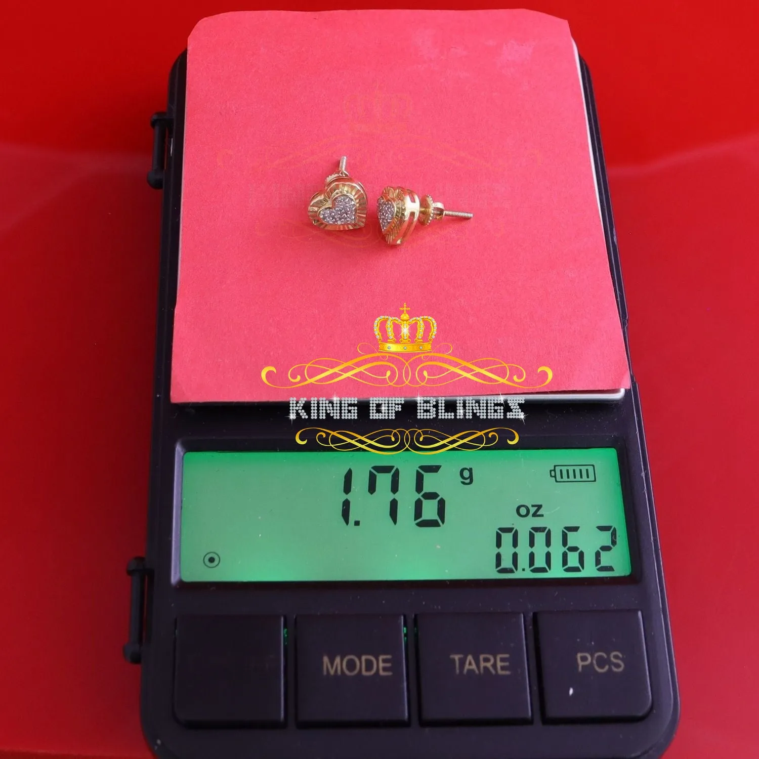 King of Blings-Aretes Para Hombre Heart 925 Yellow Silver 0.15ct Diamond Women's Stud Earring