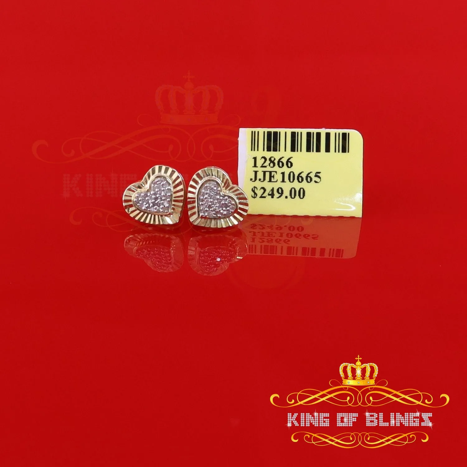 King of Blings-Aretes Para Hombre Heart 925 Yellow Silver 0.15ct Diamond Women's Stud Earring