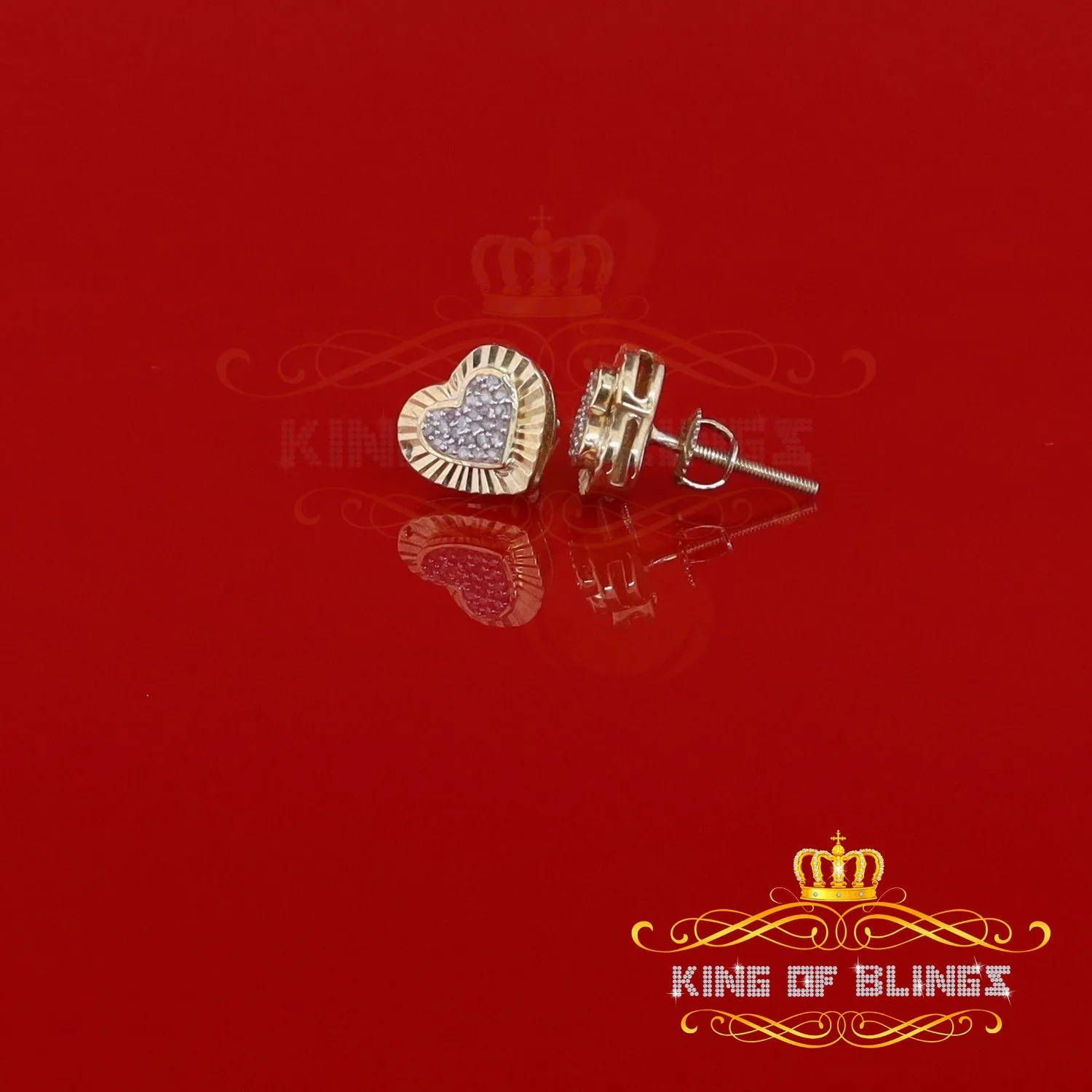 King of Blings-Aretes Para Hombre Heart 925 Yellow Silver 0.15ct Diamond Women's Stud Earring