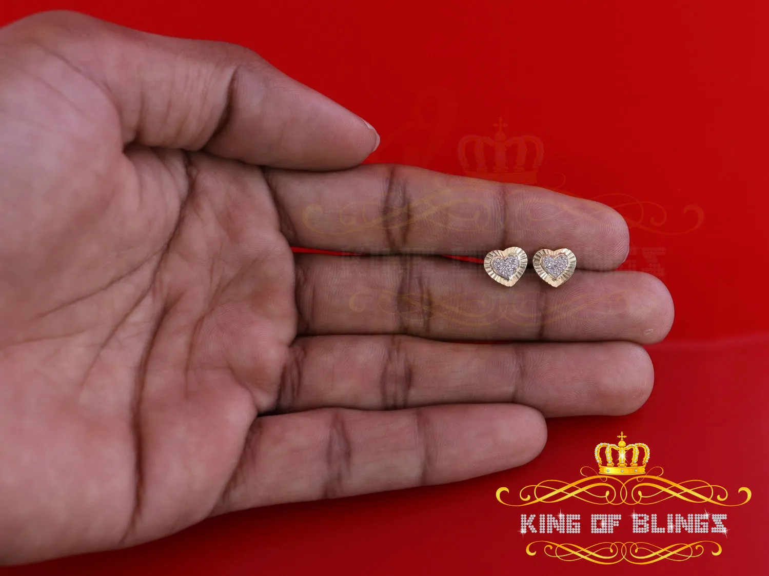 King of Blings-Aretes Para Hombre Heart 925 Yellow Silver 0.15ct Diamond Women's Stud Earring