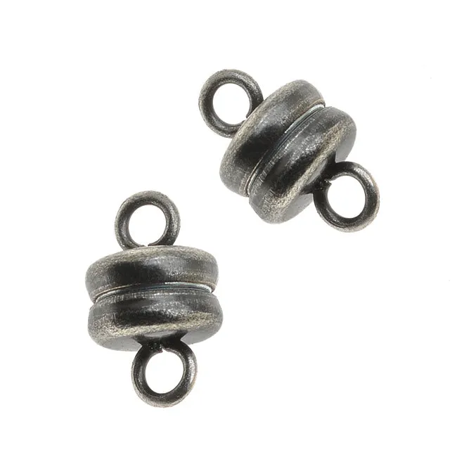 Magnetic Clasps, Round 6x4.5mm, Antiqued Silver Plated (4 Sets)