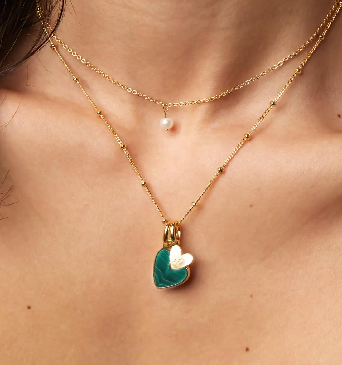 Malachite Heart Initial Necklace