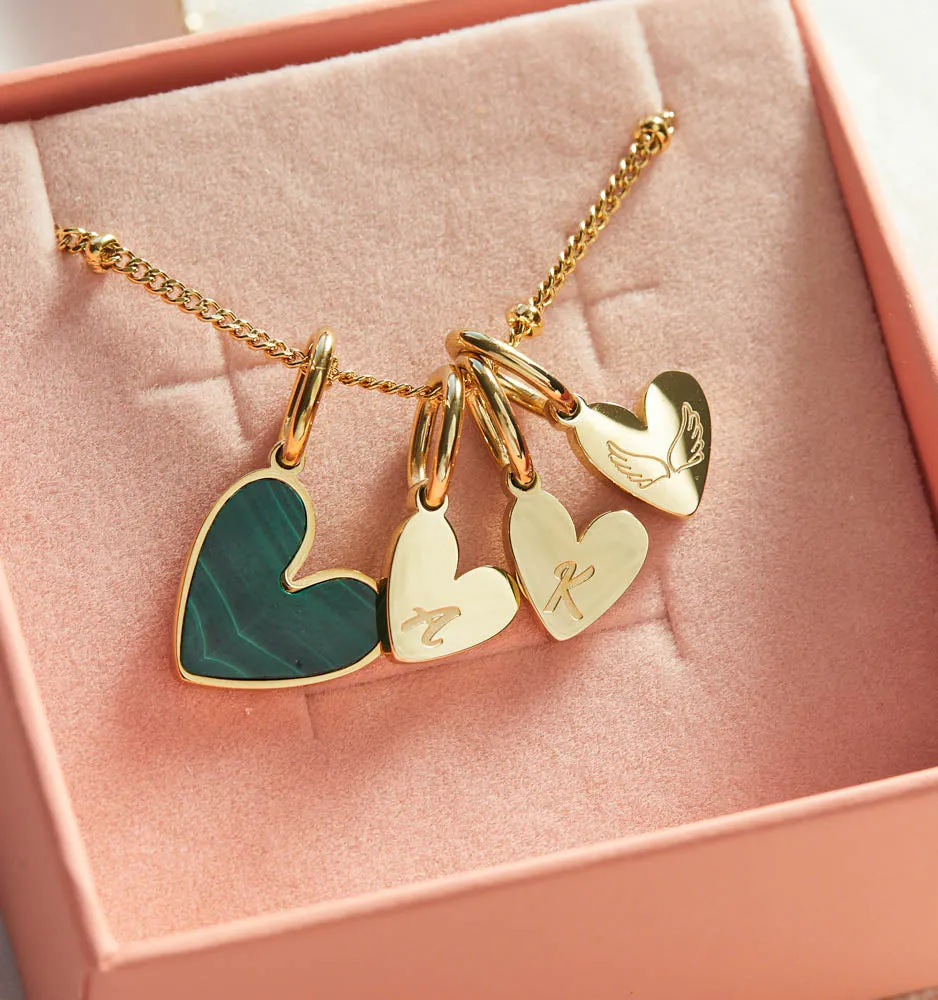 Malachite Heart Initial Necklace