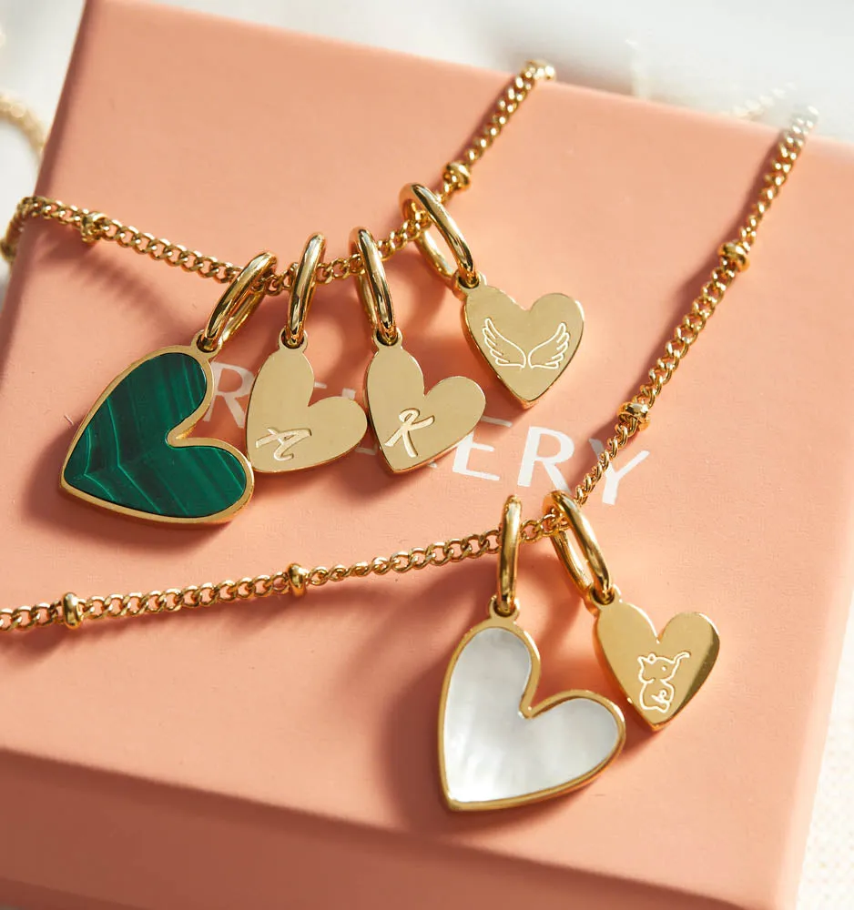Malachite Heart Initial Necklace