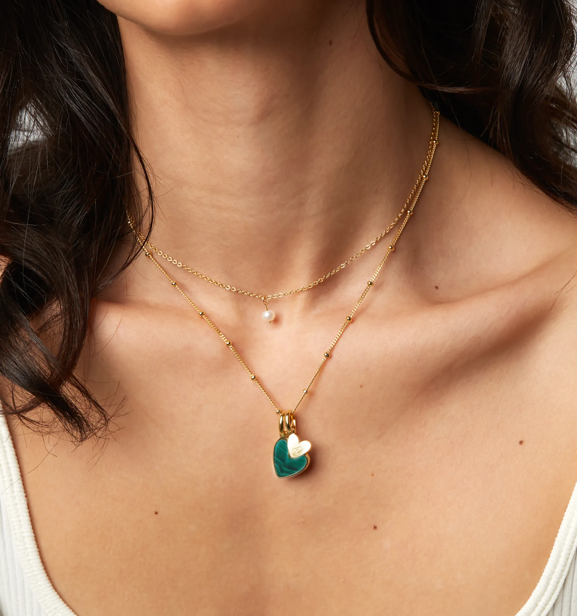Malachite Heart Initial Necklace
