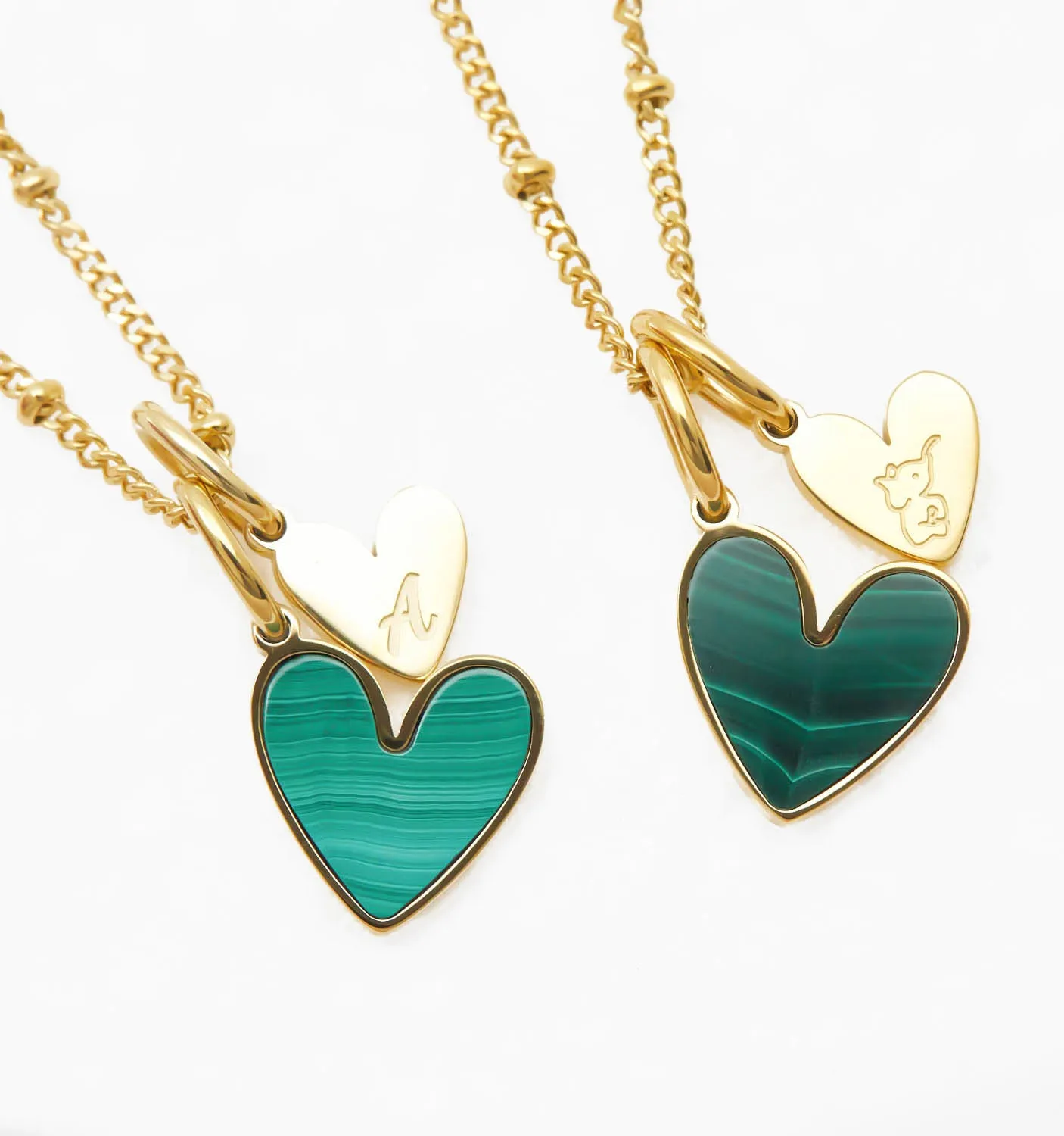 Malachite Heart Initial Necklace