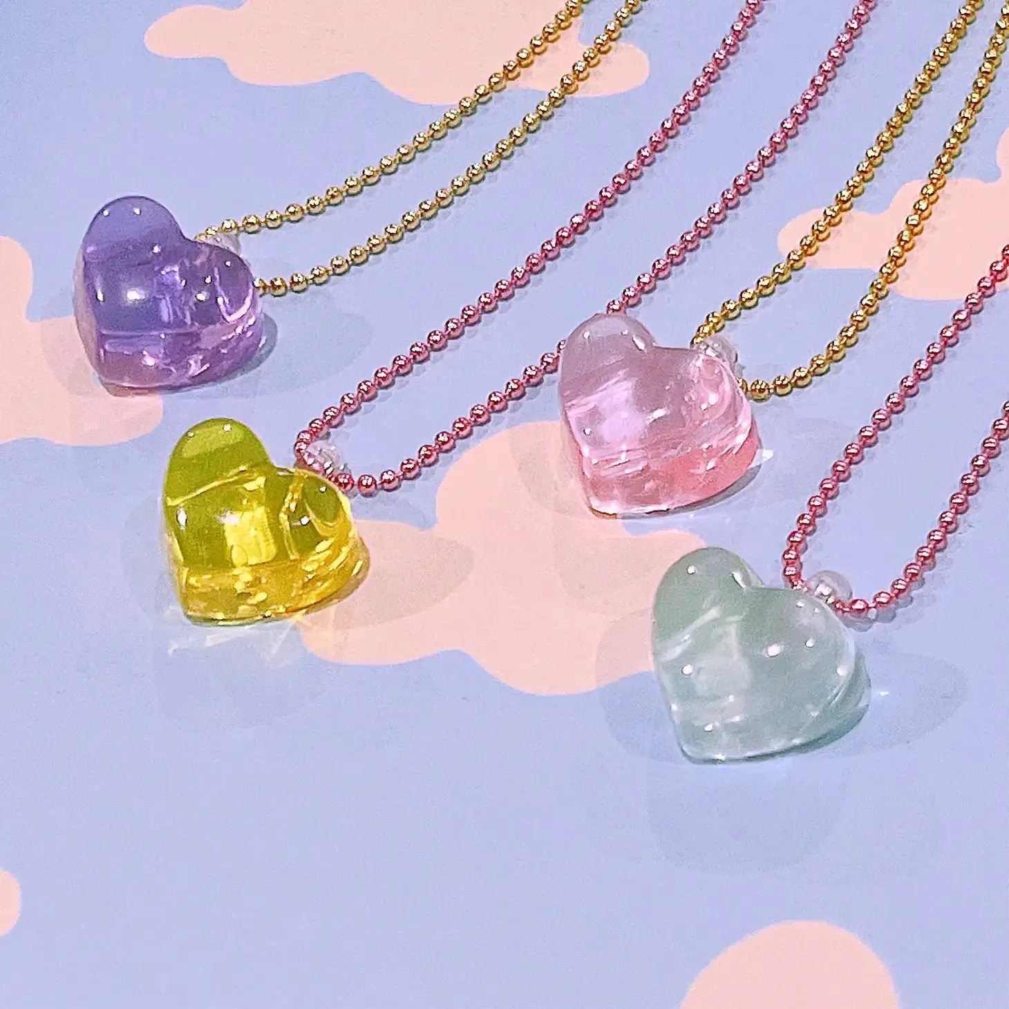 Pop Cutie Jello Heart Kids Necklaces - Rainbow