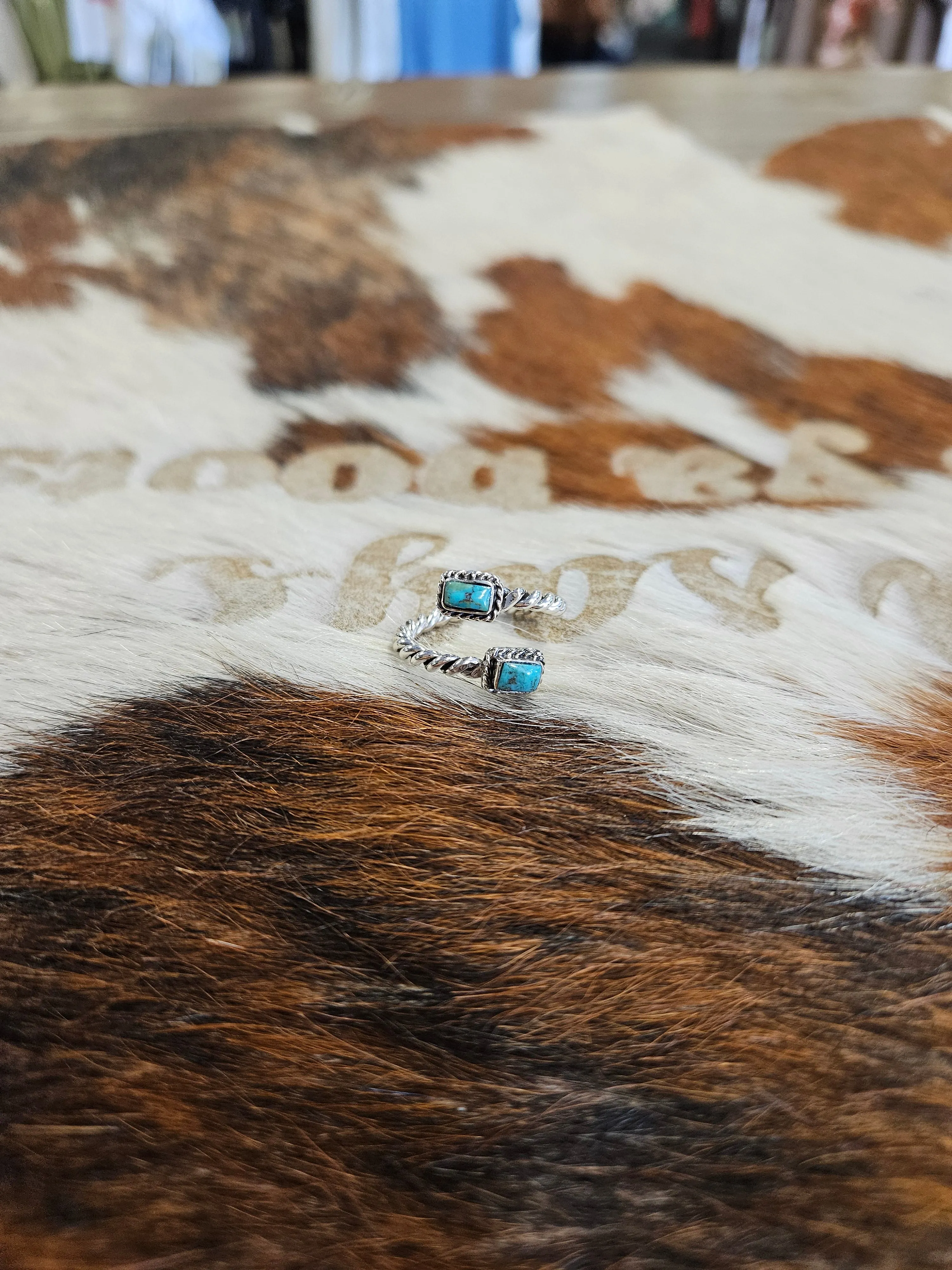 RECTANGLE TURQUOISE  CABLE ADJUSTABLE RING