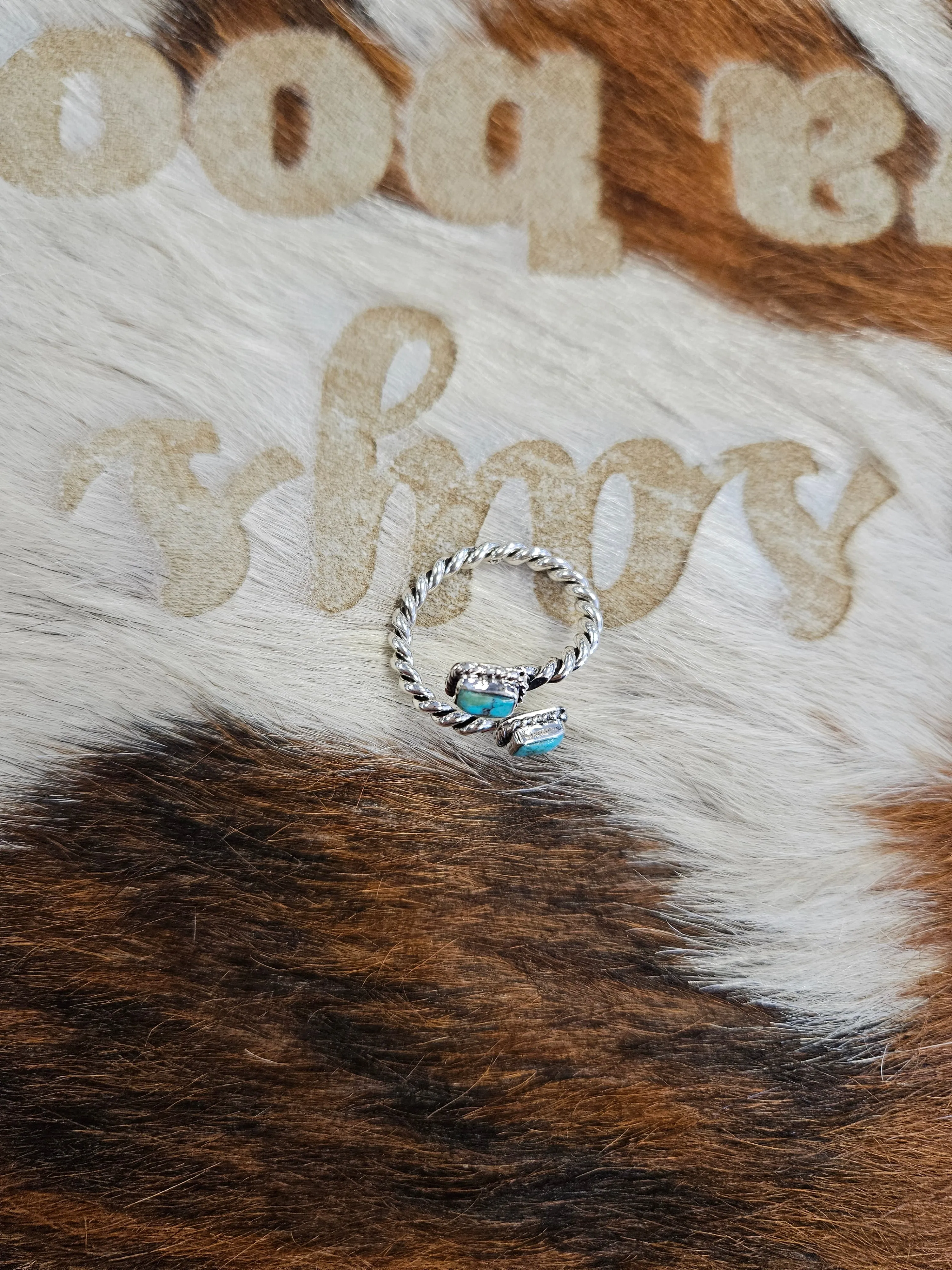RECTANGLE TURQUOISE  CABLE ADJUSTABLE RING