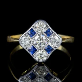 Sapphire Diamond Cluster Ring 18Ct Gold 0.85Ct Of Diamond