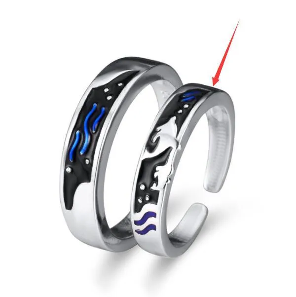 Sea & Whale Pair Rings - Adjustable Couple's Set