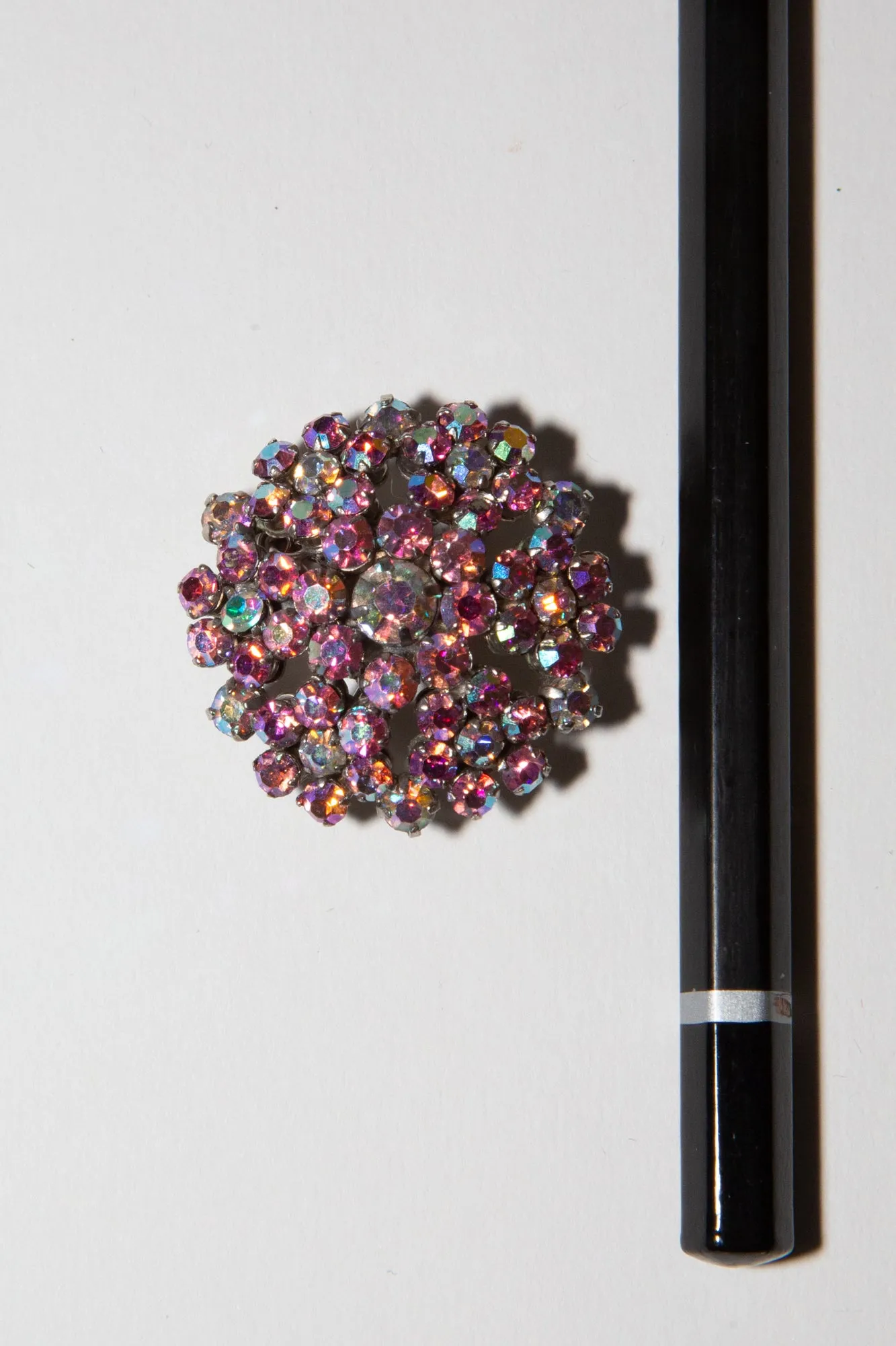 Vintage 1950s Pink Round Crystal Brooch